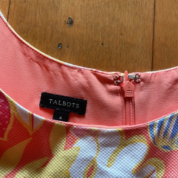 Talbots sz 4 peach, pink, yellow & blue floral sleeveless lined w/zipper in back - Picture 2 of 5